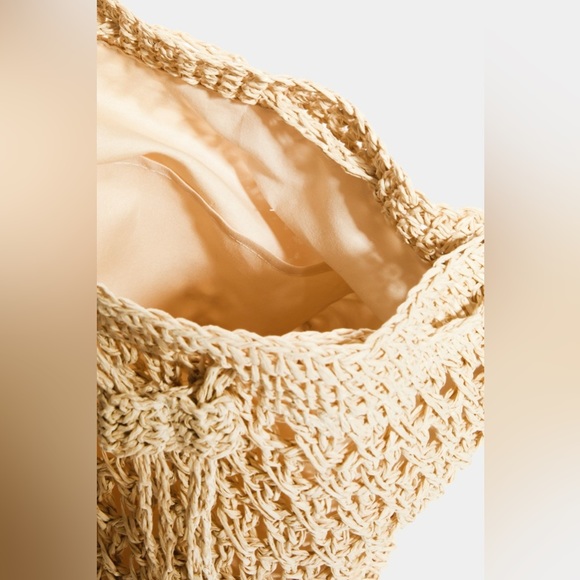 Fame Straw Braided Drawstring Tote Bag with Tassel - Picture 2 of 4